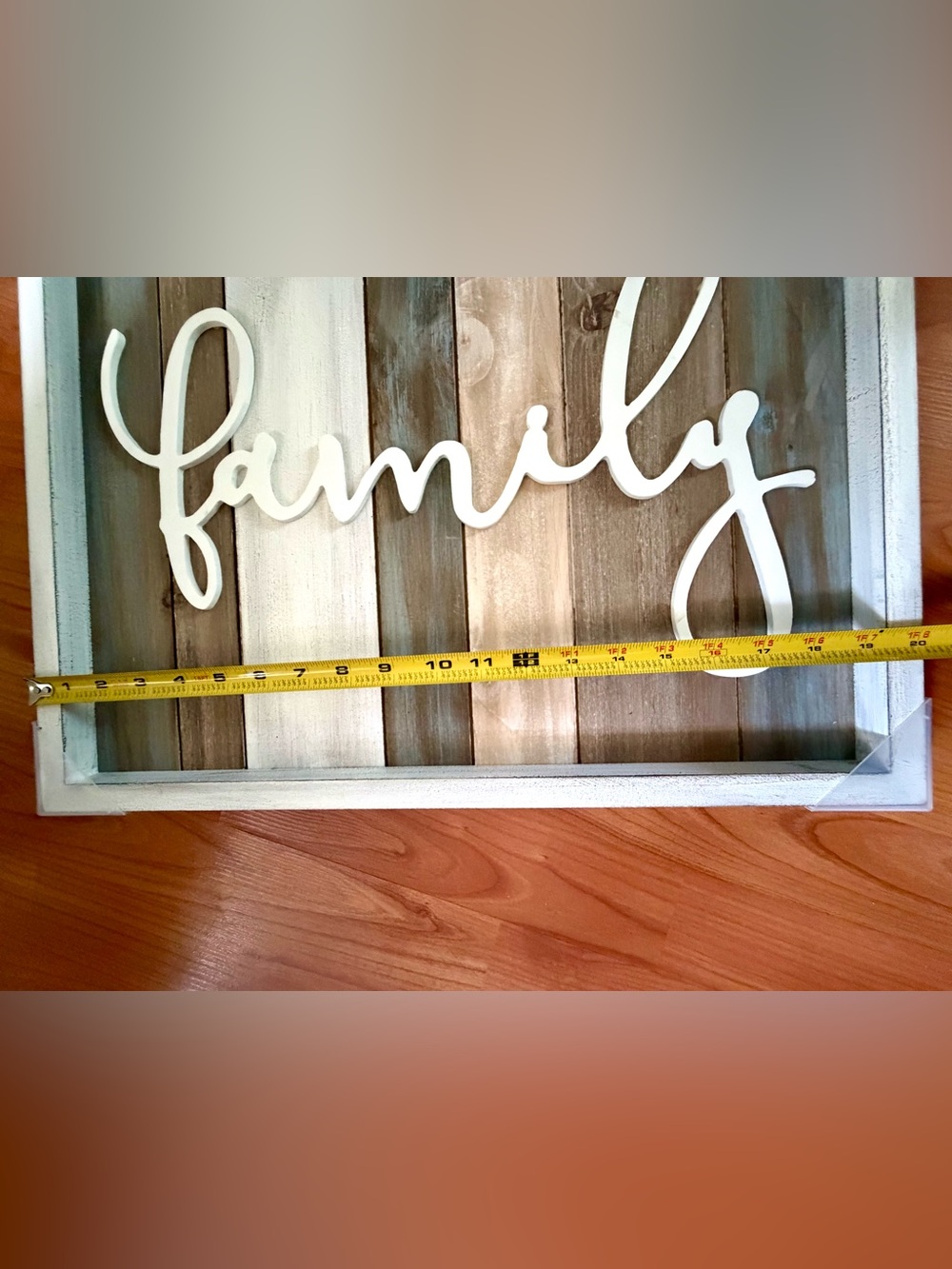 Kohl's White Script 'Family' Wall Art on Weathered Wood Planks size 20x16” - Picture 4 of 5